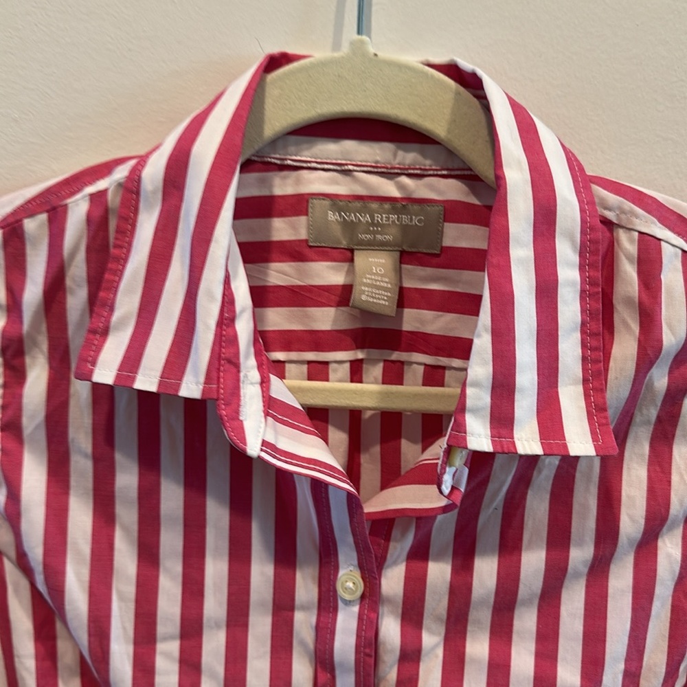 Banana Republic pink and White Striped Sleeveless Shirt - Picture 2 of 3